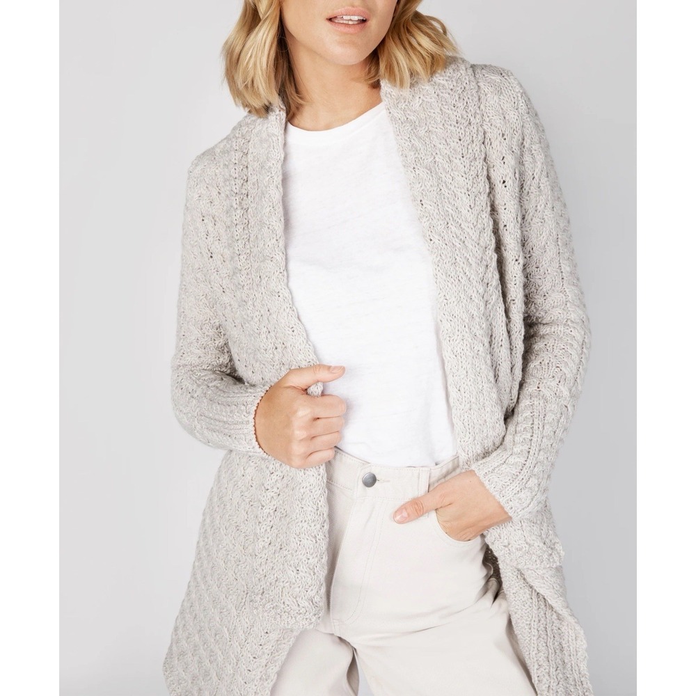 Irelandseye Glenross Waterfall Knit Cardigan in Silver Marl 100% Wool Sz L
